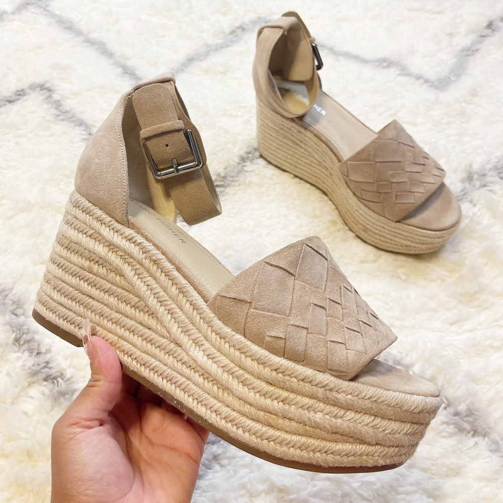 Marc Fisher Wedges Espadrilles Nude Beige Suede Bohemian shoes size 9